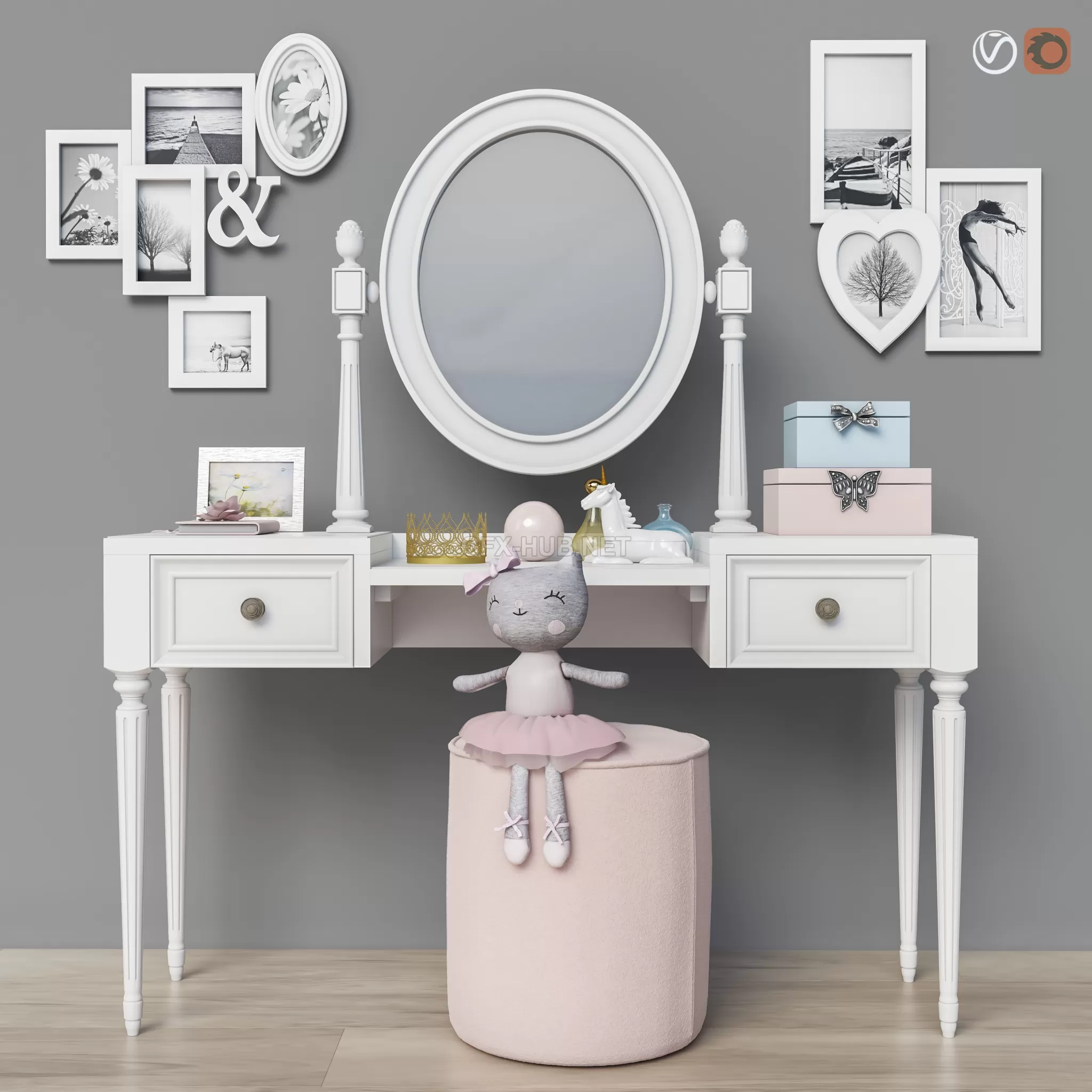 FURNITURE 3D MODELS – Dressing table ( 2 options for children, for adults) set 19
