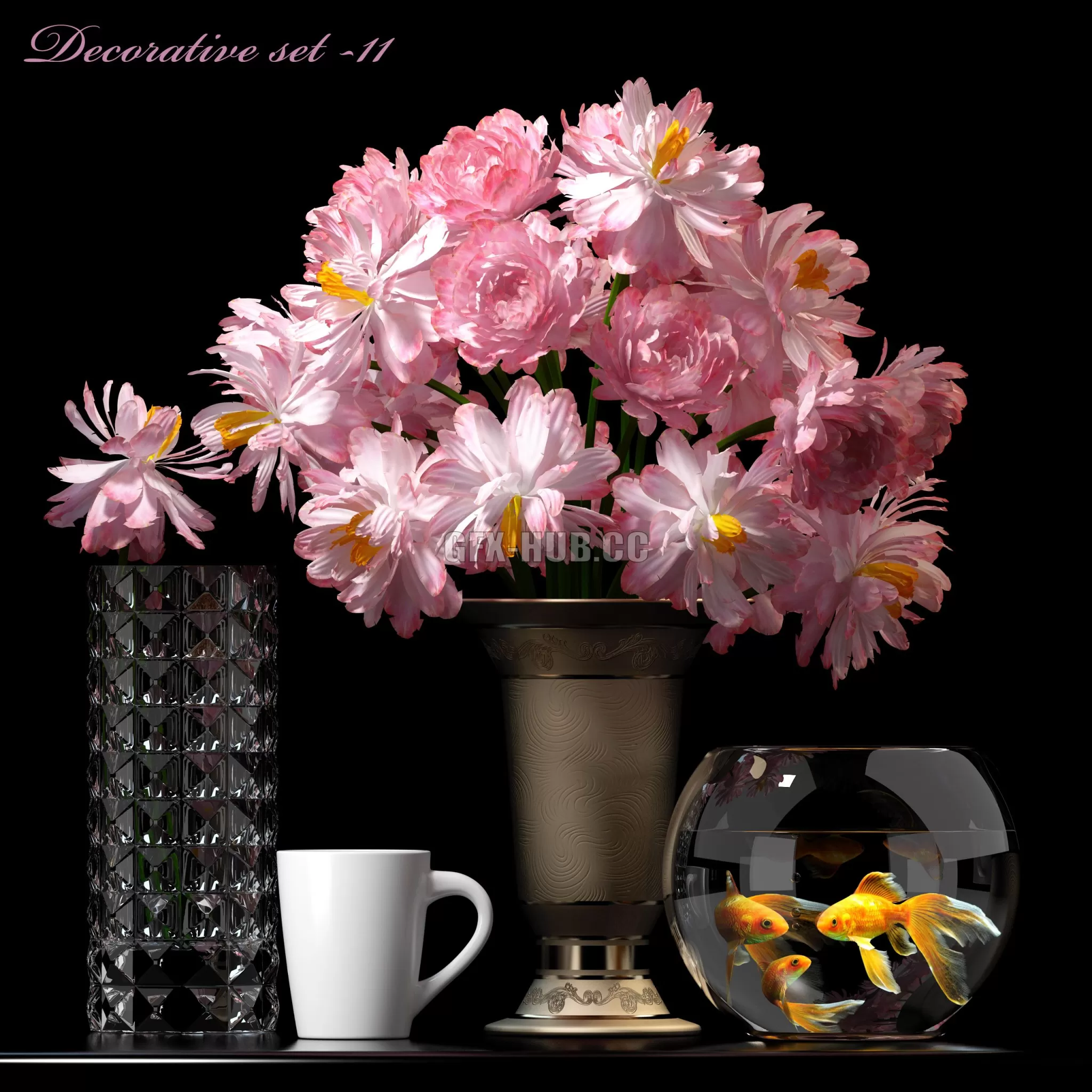 FURNITURE 3D MODELS – FLOWER SET 11 with aquarium