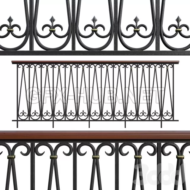FURNITURE 3D MODELS – Forged railing with a wooden handrail