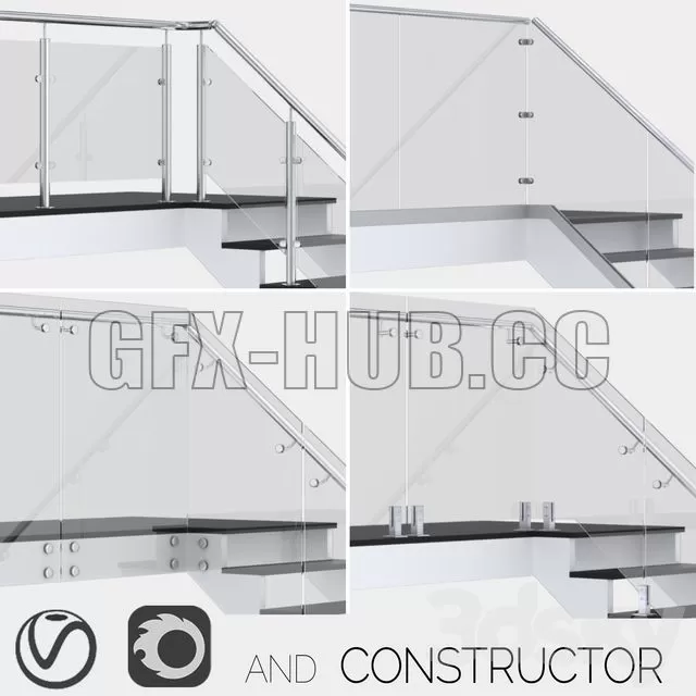 FURNITURE 3D MODELS – Glass Fencing with Handrail 4 Options