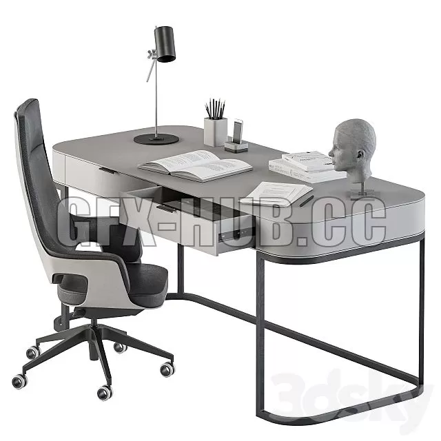 FURNITURE 3D MODELS – Gray and Black Writing Desk Office Set 180 FURNITURE 3D MODELS – Gray and Black Writing Desk Office Set 180