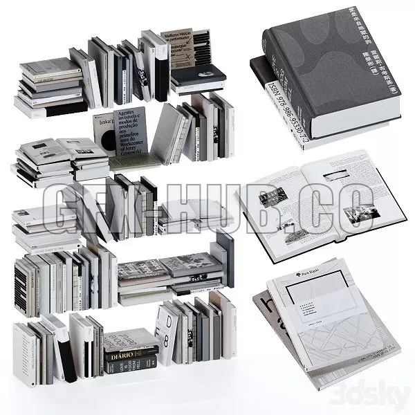 FURNITURE 3D MODELS – Gray and White Books Set Vol4 FURNITURE 3D MODELS – Gray and White Books Set Vol4
