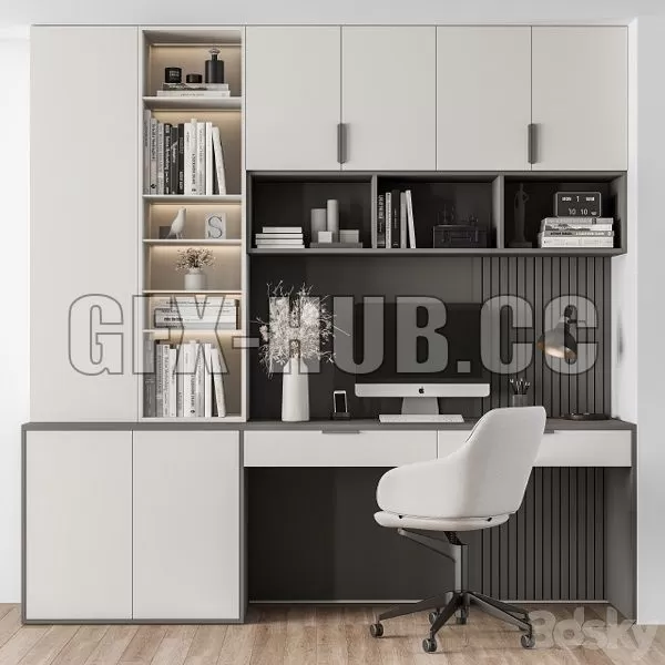 FURNITURE 3D MODELS – Home Office White Table Office Furniture 260