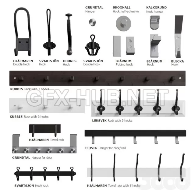 FURNITURE 3D MODELS – IKEA hooks and hangers