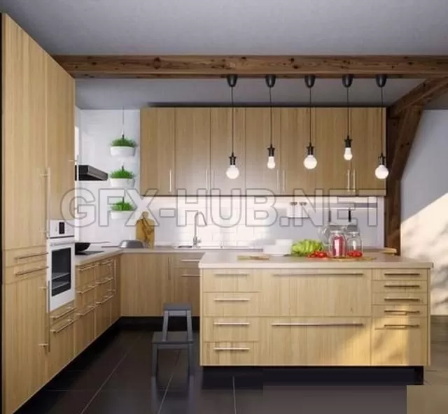 FURNITURE 3D MODELS – IKEA Kitchen EKESTAD Oak