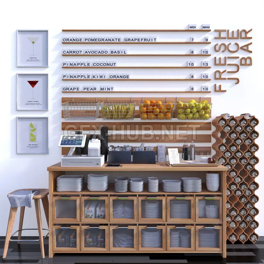 FURNITURE 3D MODELS – Juice Bar 03 with Clover POS System FURNITURE 3D MODELS – Juice Bar 03 with Clover POS System