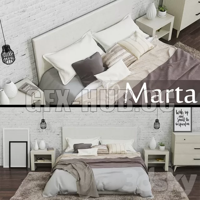 FURNITURE 3D MODELS – Marta bed with decor FURNITURE 3D MODELS – Marta bed with decor