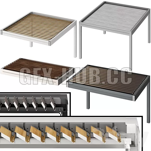 FURNITURE 3D MODELS – Metal Pergola Gazebo Canopy with Roller Shutters (3 option)