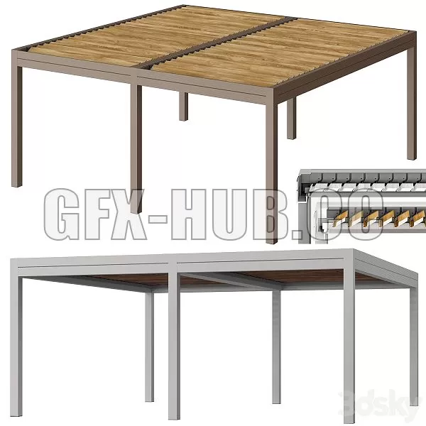 FURNITURE 3D MODELS – Metal Pergola Gazebo Canopy with Roller Shutters 1