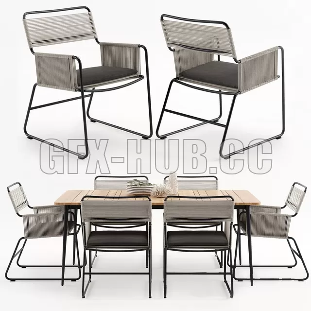 FURNITURE 3D MODELS – Milan Outdoor Carver table with chairs