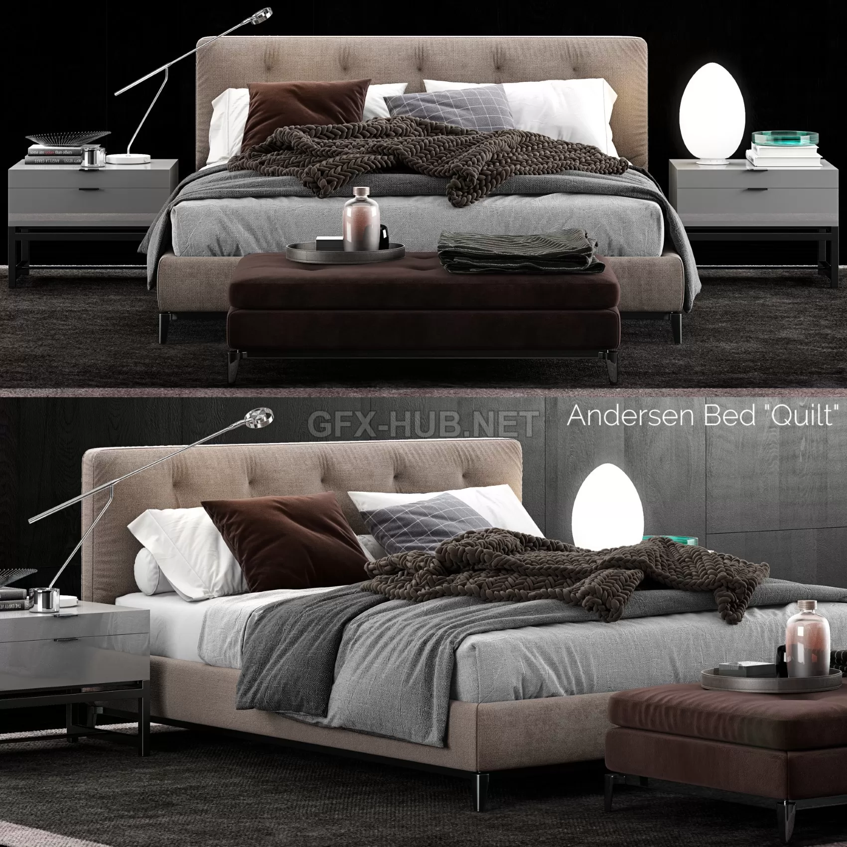 FURNITURE 3D MODELS – Minotti Andersen Quilt Bed 1