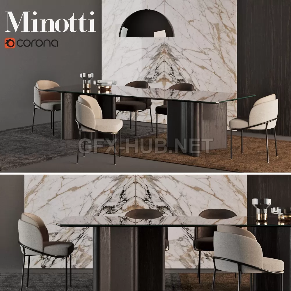 FURNITURE 3D MODELS – MINOTTI Chair + Table