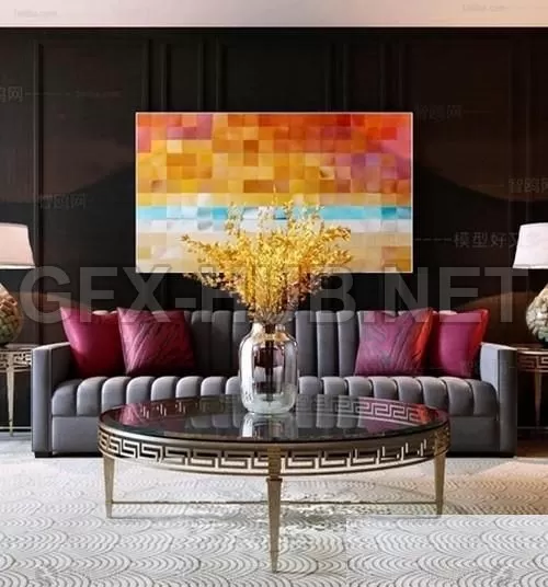 FURNITURE 3D MODELS – Modern multi-seat sofa