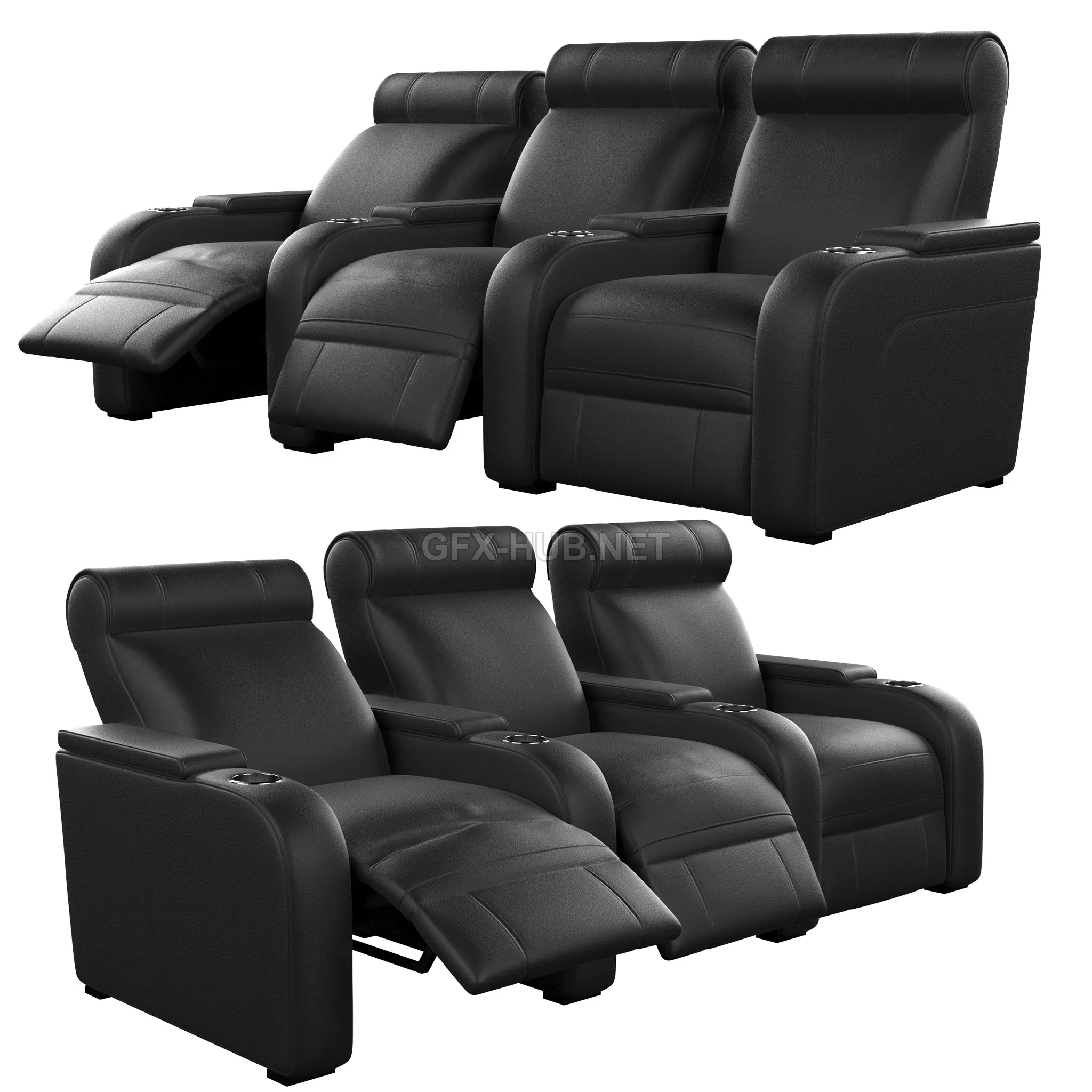 FURNITURE 3D MODELS – Modular cinema seat 3 positions