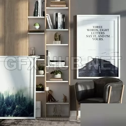 FURNITURE 3D MODELS – Nordic bookcase lounge chair