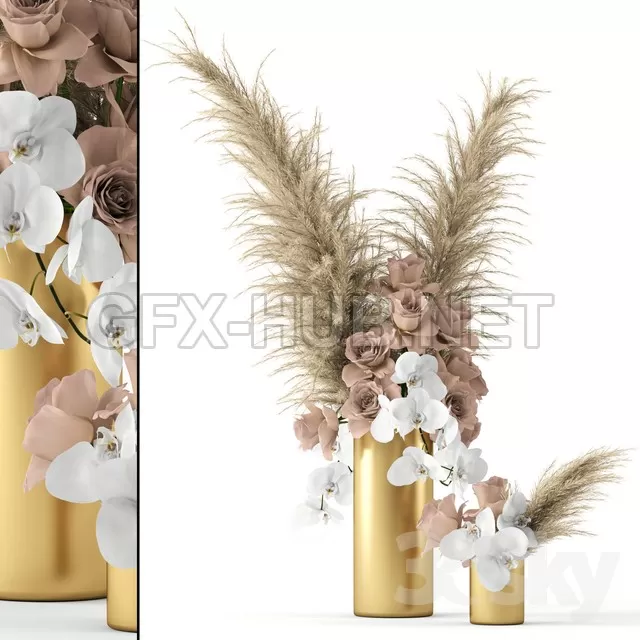 FURNITURE 3D MODELS – Pale roses and Co in brass vases