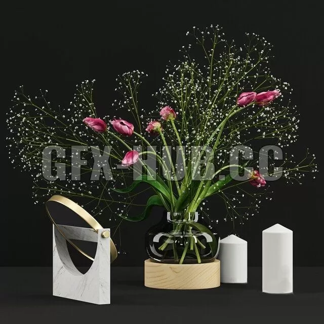 FURNITURE 3D MODELS – Pink tulips and gypsophila set FURNITURE 3D MODELS – Pink tulips and gypsophila set