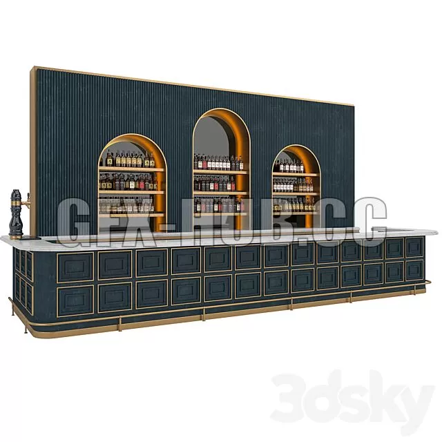 FURNITURE 3D MODELS - Restaurant Bar Set 06 LOFT Gold & Dark Blue ...