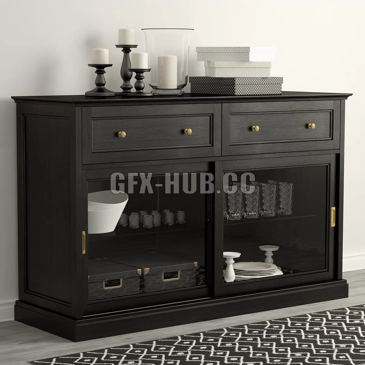 FURNITURE 3D MODELS – Sideboard Ikea Malsho with decor