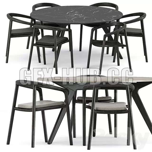 FURNITURE 3D MODELS – Solid Armchair and Teak Nero Table CF 148 by Manutti