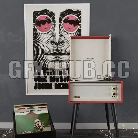FURNITURE 3D MODELS – Standing Vinyl record player set