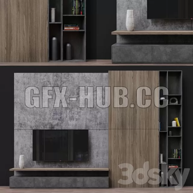 FURNITURE 3D MODELS – TV Zona 29 (concrete and wood)