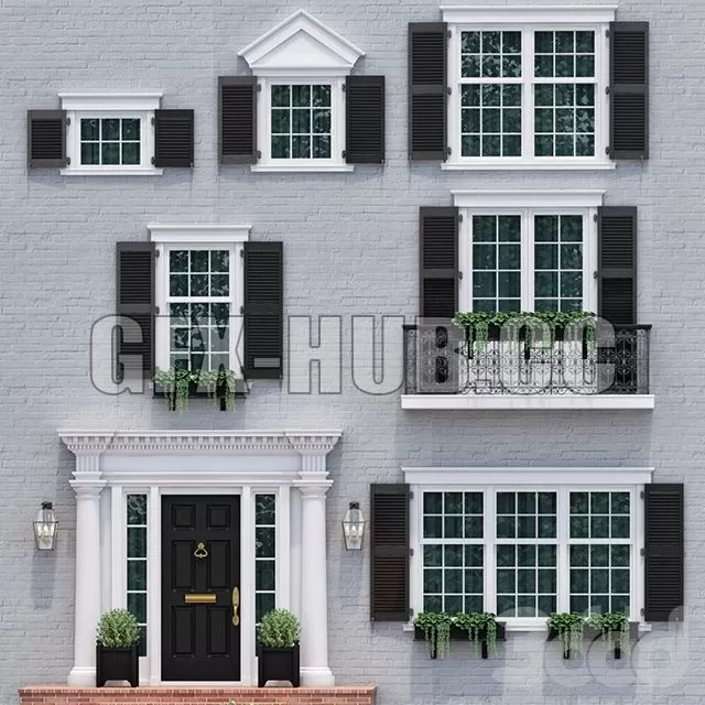 FURNITURE 3D MODELS – Windows and doors in the style of English classics (6 options)