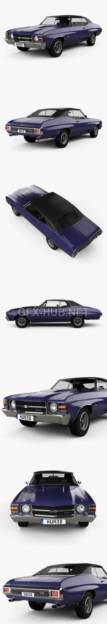 CAR – Chevrolet Chevelle SS 454 LS5 convertible 1971 3D Model CAR – Chevrolet Chevelle SS 454 LS5 convertible 1971 3D Model