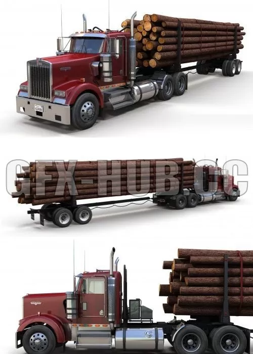 CAR – Kenworth log truck VR AR low-poly 3D Model CAR – Kenworth log truck VR AR low-poly 3D Model
