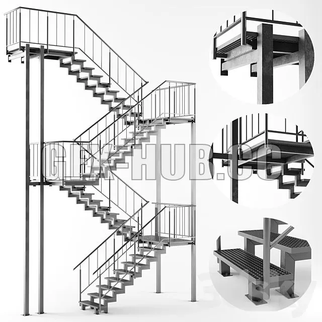 CAR – Metal Outdoor Stair 3D Model