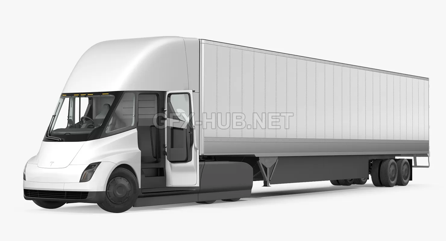 CAR – Tesla Semi Truck Tesla with Trailer Rigged 02 3D Model