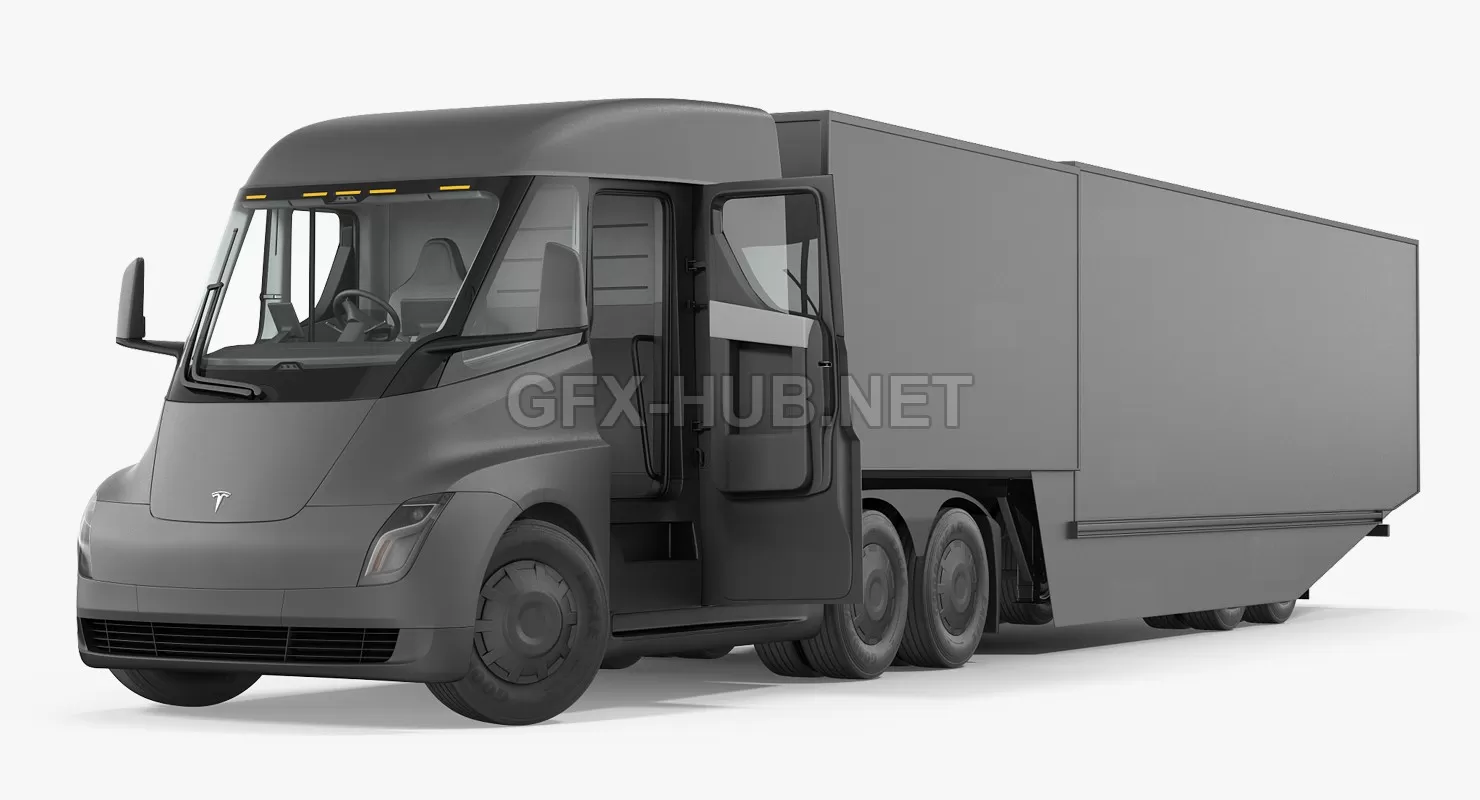 CAR – Tesla Semi Truck Tesla with Trailer Rigged 3D Model