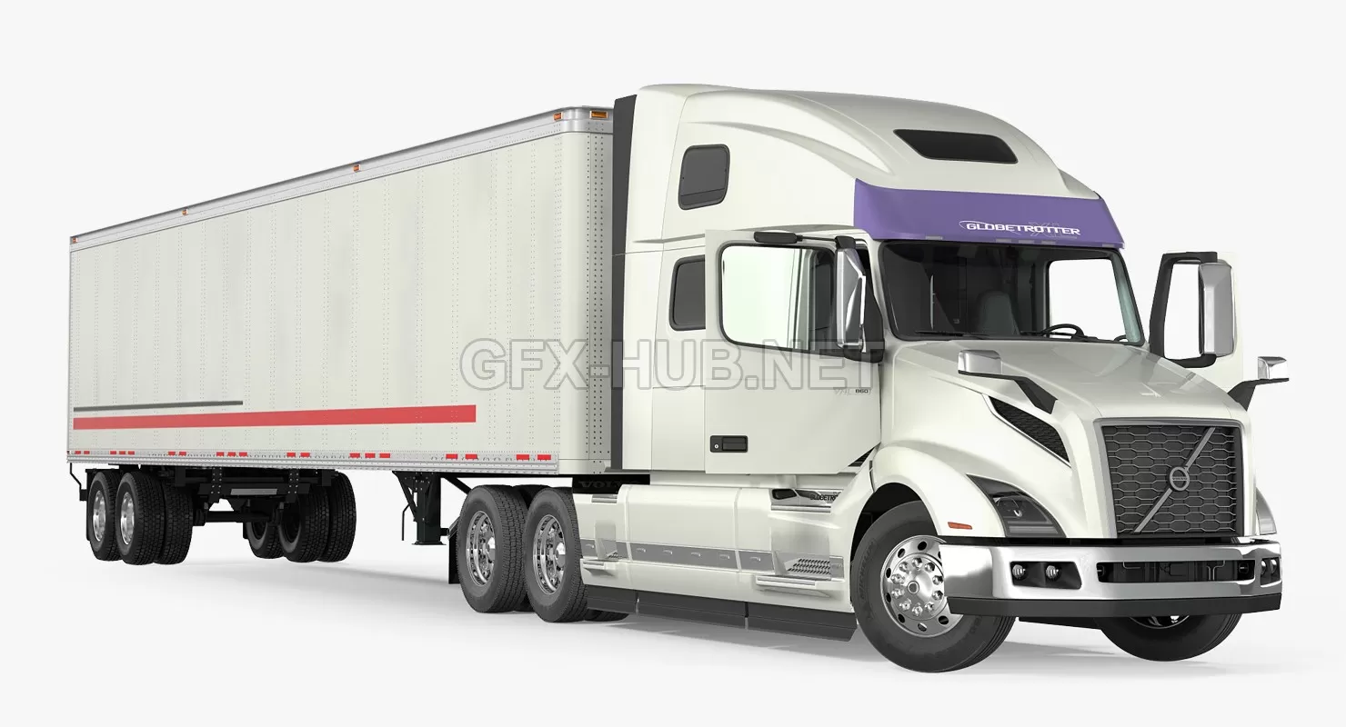 CAR – Volvo VNL 860 Truck 2018 with Trailer Rigged 3D Model