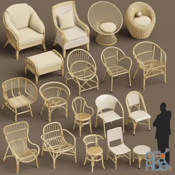 Wicker chair set A 3D models