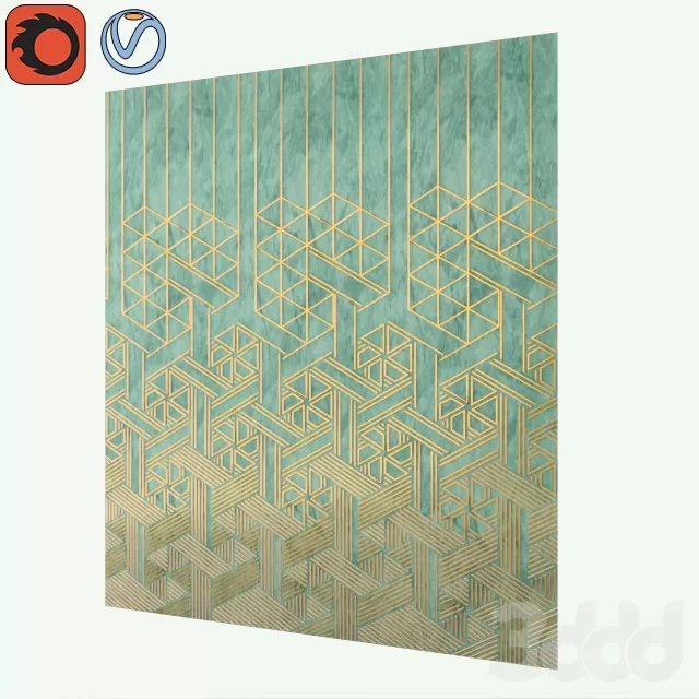 3d wall green marble with gold ornaments – 200205