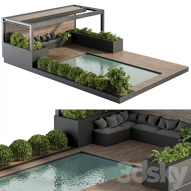 Architecture – 3D Models – Backyard and Landscape Furniture with Pool 03 (outdoor set)