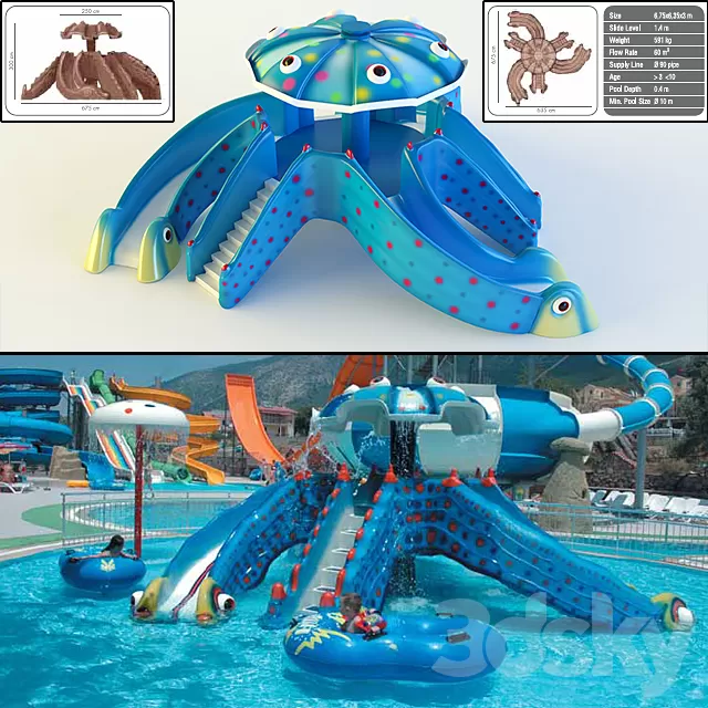 Architecture – 3D Models – Children waterslide Octopus Slide