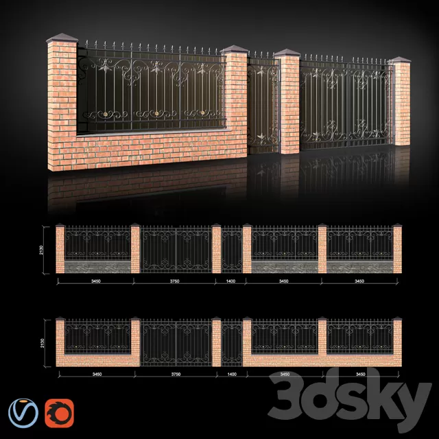 Architecture – 3D Models – Fence with gates and wicket