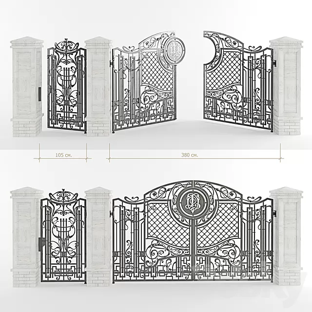Architecture – 3D Models – Forged gate with a gate and pillars