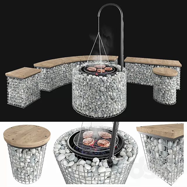 Architecture – 3D Models – Gabion fireplace benches