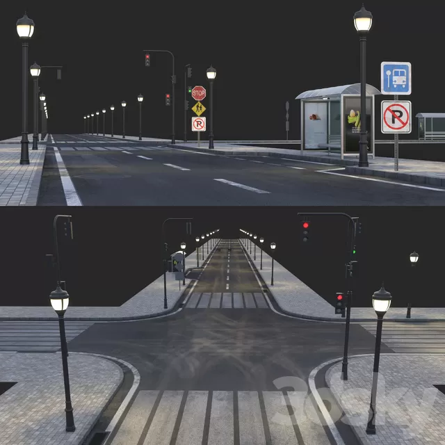 Architecture – 3D Models – Road and busstop