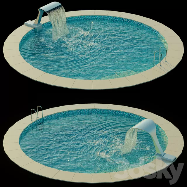 Architecture – 3D Models – Swimming pool with waterfall 3D model