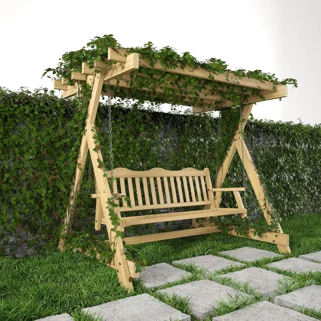 Architecture – 3D Models – Swing for garden; grass and wall