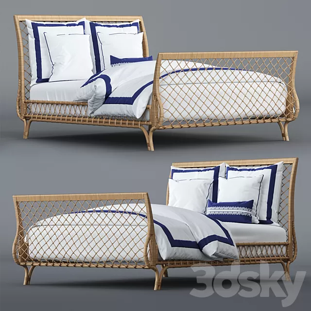 Furniture – Bed 3D Models – Avalon Bed and Beach Club Border Bedding Set (max; fbx)