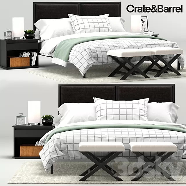 Furniture – Bed 3D Models – Oliver Bedroom Collection; Crate & Barrel
