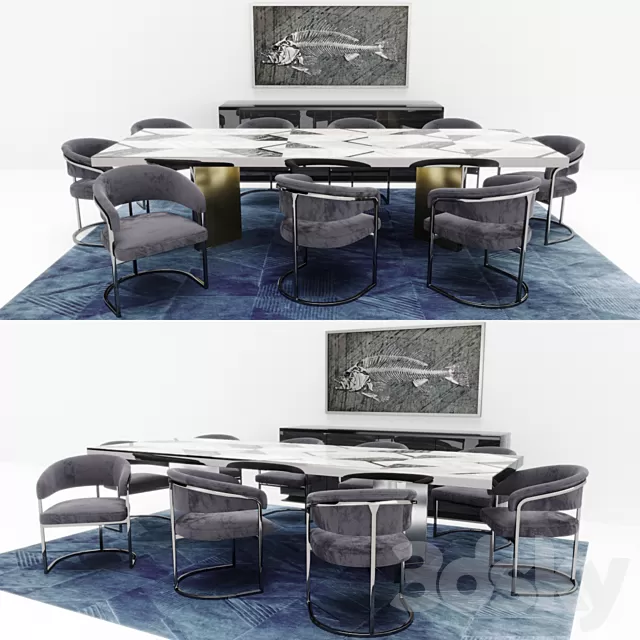 Furniture – Table and Chairs (Set) – 3D Models – 0385