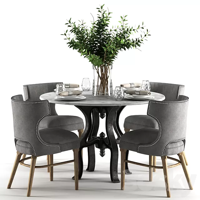 Furniture – Table and Chairs (Set) – 3D Models – Ashford Task Chair with Hobbs – Round Dining Table-marble top 3D Model