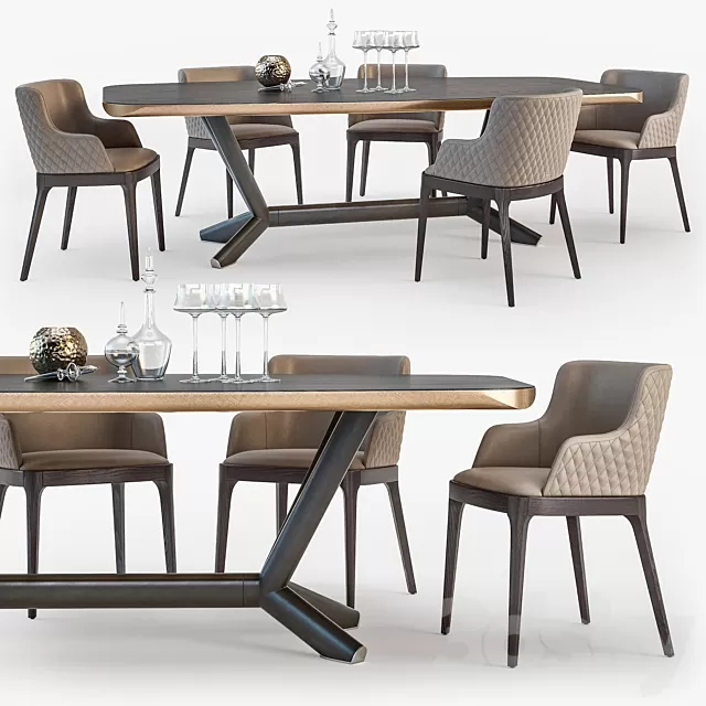 Furniture – Table and Chairs (Set) – 3D Models – Cattelan Italia Planer table Magda armchair set 01
