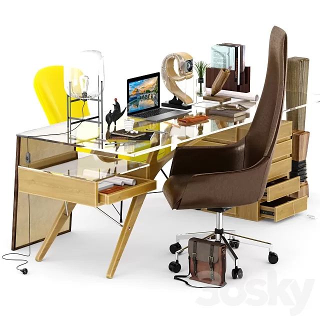 Furniture – Table and Chairs (Set) – 3D Models – Cavour writing desk by Carlo Mollino