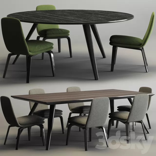 Furniture – Table and Chairs (Set) – 3D Models – Minotti Set – Evans Table and York Chair